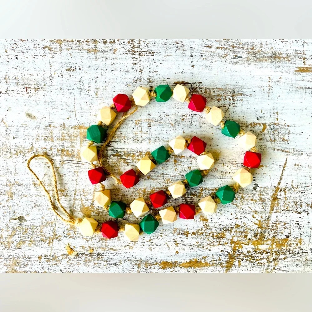 *Holiday Geometric Wood Beaded Garland 40”